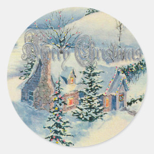 CHRISTMAS WINTER HOUSE SCENE 2 by SHARON SHARPE Runder Aufkleber