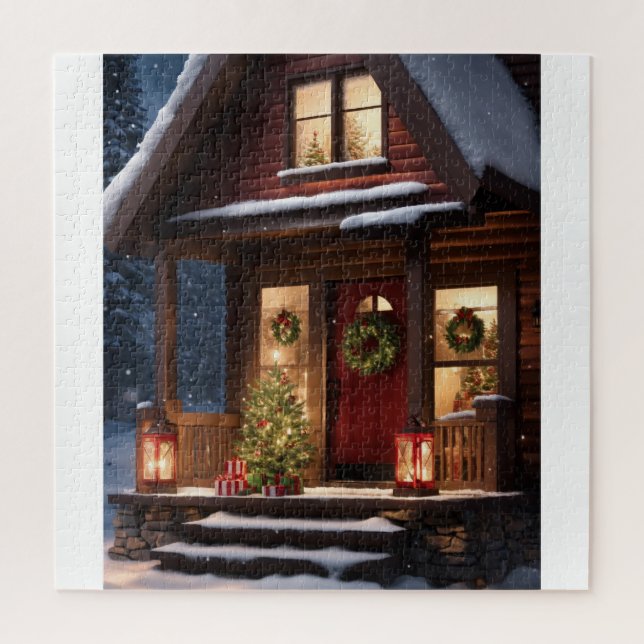 CHRISTMAS WINTER LOG CABIN JIGSAW PUZZLE (Vertikal)
