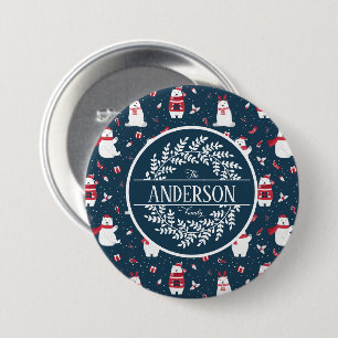 CHRISTMAS WINTER POLAR BEAR FAMILY MONOGRAM BUTTON