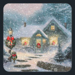 Christmas Winter Quadratischer Aufkleber<br><div class="desc">Christmas Winter</div>