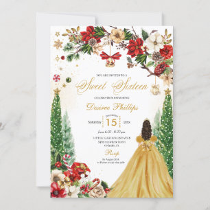 Christmas Winter Red Gold Poinsettia 16 . Geburtst Einladung