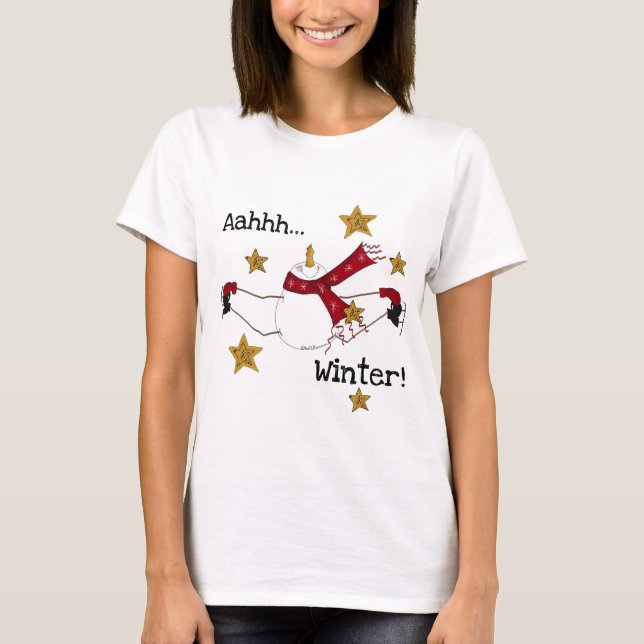 Christmas Winter Skaten Snowman T-Shirt (Vorderseite)