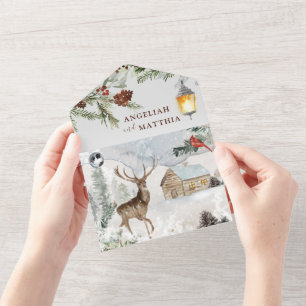 Christmas Wintery Greenery Red Kardinal All In One Einladung