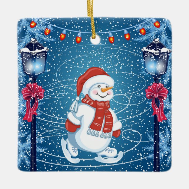 Christmas Wintery Snowman Keramikornament (Vorderseite)