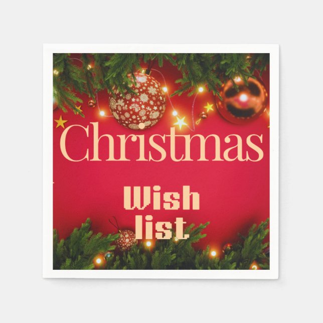 Christmas Wish List – Festive Red Holiday Design w Serviette (Vorderseite)