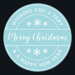 Christmas Wish Snowflakes Blue Typografy Runder Aufkleber<br><div class="desc">Robin eiblau,  weißer Weihnachtswunsch,  Retro-Typografie-Stil,  einfaches und fröhliches Weihnachtsdesign.</div>