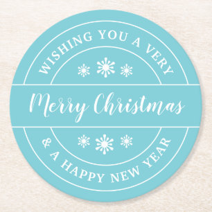 Christmas Wish Snowflakes Blue Typografy Runder Pappuntersetzer