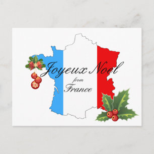 Christmas Wishes and decorations on Map of France Feiertagspostkarte
