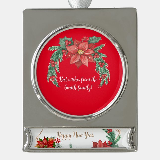 CHRISTMAS WISHUS GOLDEN FRAME POINSETTIAS Banner-Ornament SILBER (Von Creator hochgeladen)