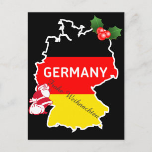 Christmas With German Map,Flag, and Santa Feiertagspostkarte