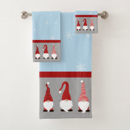 Christmas with Gnomen Blue Red and Gray Badhandtuch Set