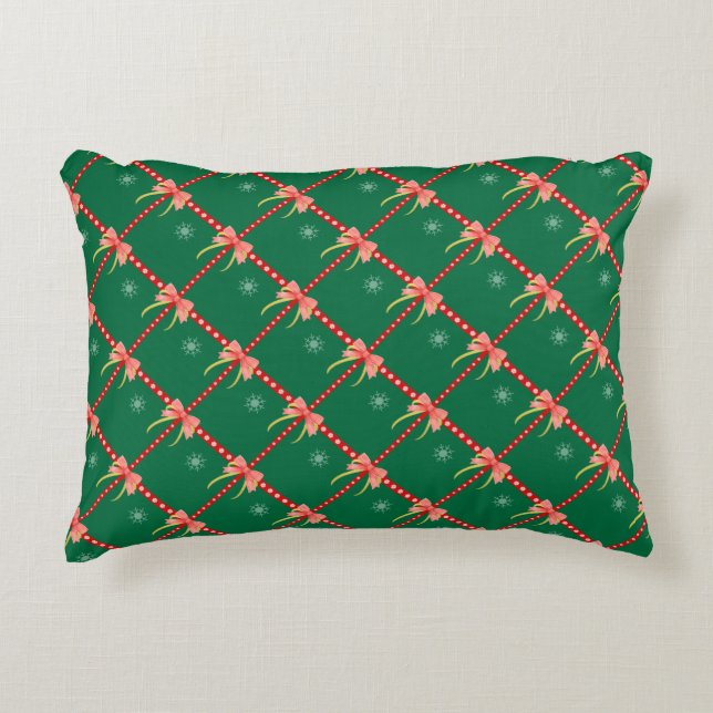 Christmas with Ribbon & Snowflake Pattern Dekokissen (Vorderseite)