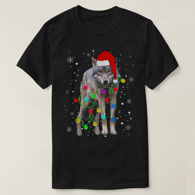Christmas Wolf | Festive Holiday Lights Design T-Shirt (Design vorne)