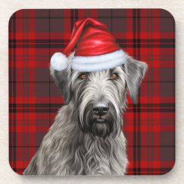 Christmas Wolfhound Dog Red Plaid Holiday Getränkeuntersetzer