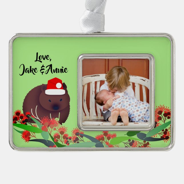 Christmas Wombat Rahmen-Ornament Silber (Vorderseite)