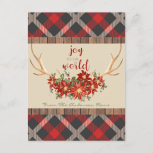 Christmas Woodland Antlers Red Kariert Feiertagspostkarte