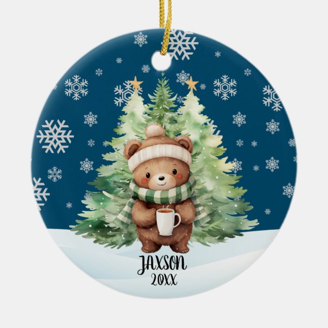 CHRISTMAS WOODLAND BEAR KERAMIK ORNAMENT (Vorne)