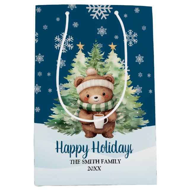 CHRISTMAS WOODLAND BEAR MITTLERE GESCHENKTÜTE (Vorderseite)