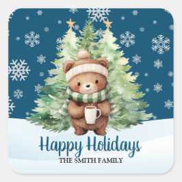 CHRISTMAS WOODLAND BEAR QUADRATISCHER AUFKLEBER