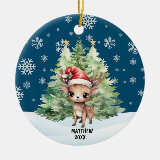 CHRISTMAS WOODLAND REINDEER KERAMIK ORNAMENT (Vorne)