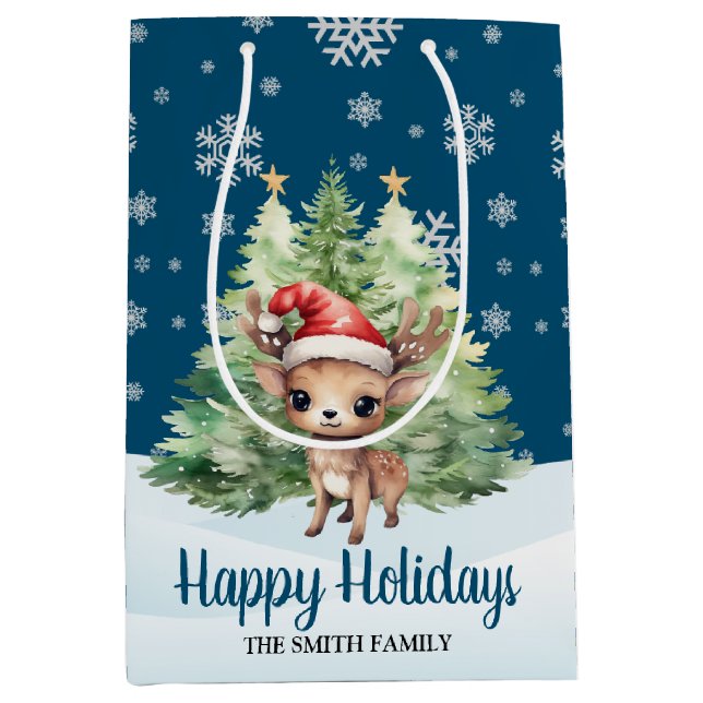 CHRISTMAS WOODLAND REINDEER MITTLERE GESCHENKTÜTE (Vorderseite)