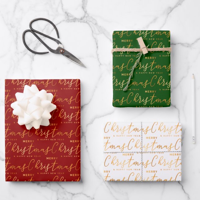 Christmas Word Art on Red, Green and White Geschenkpapier Set (Vorderseite)