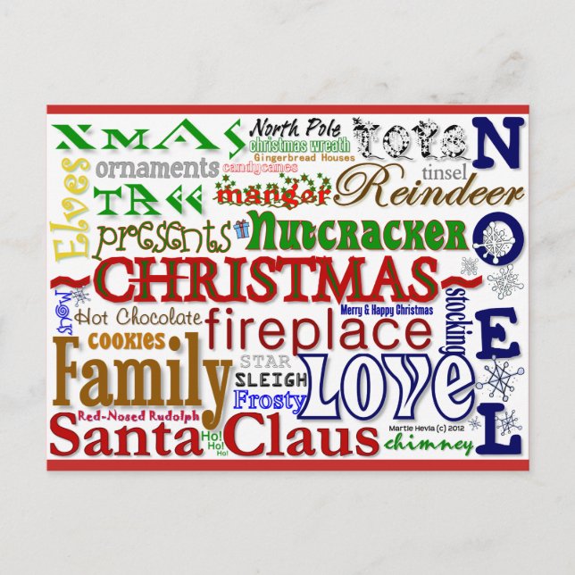 Christmas WordArt™ | Blue Beach Song™ Postkarte (Vorderseite)