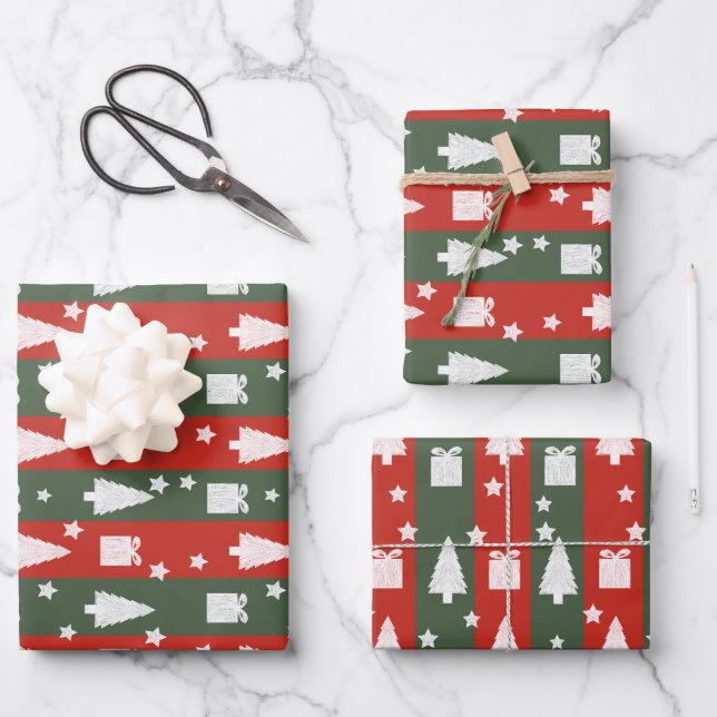 Christmas Wrap Paper Flat Sheet (Set of 3) Geschenkpapier Set (Vorderseite)