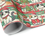 Christmas Wrapping Paper for Cat Lovers Geschenkpapier<br><div class="desc">This seamless Christmas wrapping paper is designed for cat enthusiasts, featuring playful cartoon cats in festive poses, paw prints, fish-shaped ornaments, Santa hats, and Christmas trees. The fully tileable design ensures flawless repetition, making it perfect for printing without seams. With a bright color palette of red, green, white, and gold,...</div>