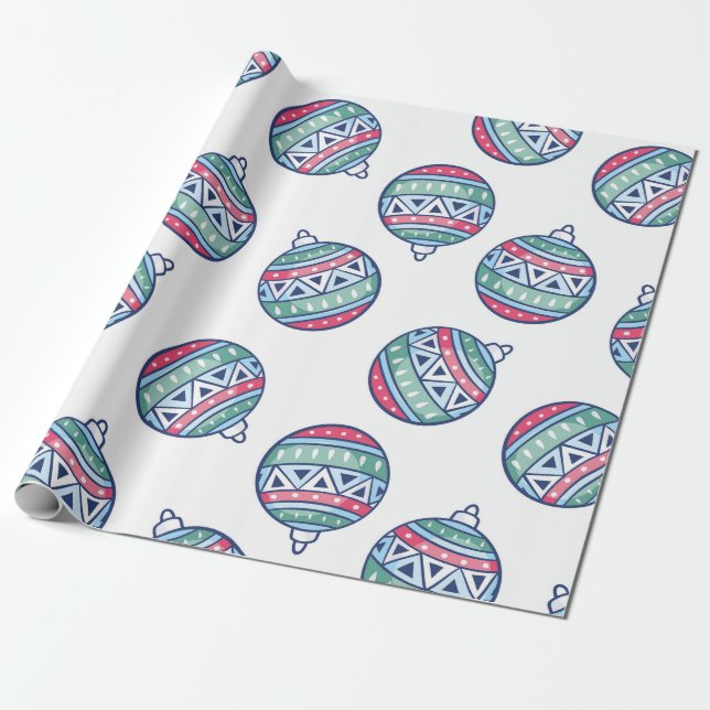Christmas Wrapping Paper with Colorful Ornaments Geschenkpapier (Ungerollt)