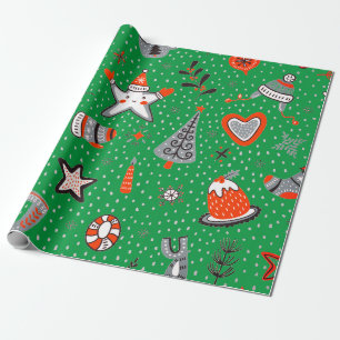 CHRISTMAS WRAPPPAPIERDOODLE ART GREEN GESCHENKPAPIER