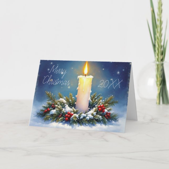 Christmas Wreath and Burning Candle Painting Karte (Vorderseite)