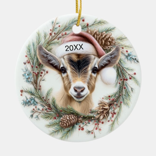 Christmas Wreath Baby Goat  Keramik Ornament (Vorne)