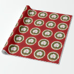 Christmas Wreath Bells Holly Pine Monogram Geschenkpapier<br><div class="desc">Mit Monogramm Weihnachtsverpackung mit den Bildern von grünen heiligen Blätter,  roten Beeren,  goldenen Glocken und Kiefernzwiebeln.</div>
