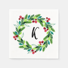 Christmas Wreath Berries Monogram Serviette
