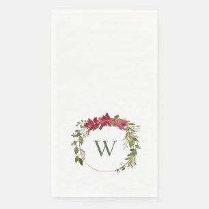 Christmas Wreath Classic Monogram Paper Guest Serviette
