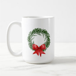 Christmas Wreath Coffee Mug with Red Bow  Kaffeetasse