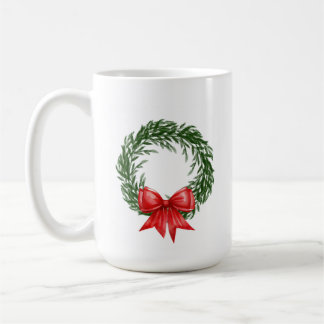 Christmas Wreath Coffee Mug with Red Bow  Kaffeetasse