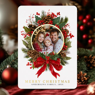Christmas Wreath Family Photo Foil Holiday Card Folien Feiertagskarte
