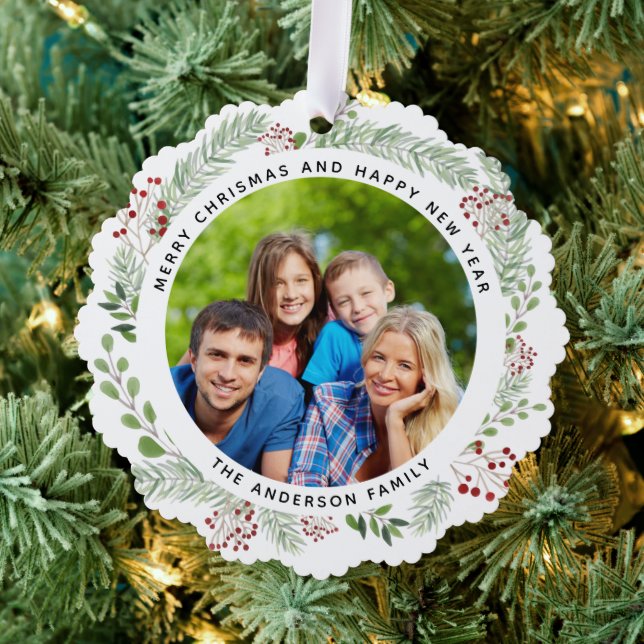 Christmas wreath family photo label ornament karte (Insitu (Baum))