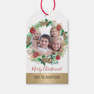 Christmas Wreath Gol Peony Rose Blumenfoto Geschenkanhänger