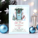 Christmas Wreath Holiday Open House Party Snowman Einladung<br><div class="desc">Elegante Aquarell Weihnachten / Urlaub Open House Party Einladungen Karten. Kranz mit Kiefernästen,  heilig,  Kiefernzapfen,  Schneemann,  Baum,  Haustür,  Bausteine und Bogen. Leicht bearbeitbare Vorlagen. Ideal für Haus / Zuhause / Familie / Freunde / Nachbarn Party.</div>
