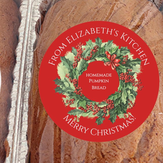 Christmas Wreath Homemade Food Gift Red Runder Aufkleber (Von Creator hochgeladen)