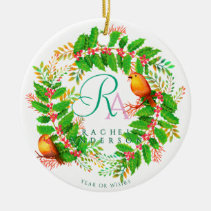 Christmas Wreath Monogram Foto White Keramik Ornament