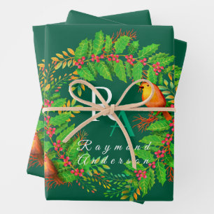 Christmas Wreath Monogram Hunter Green Geschenkpapier Set