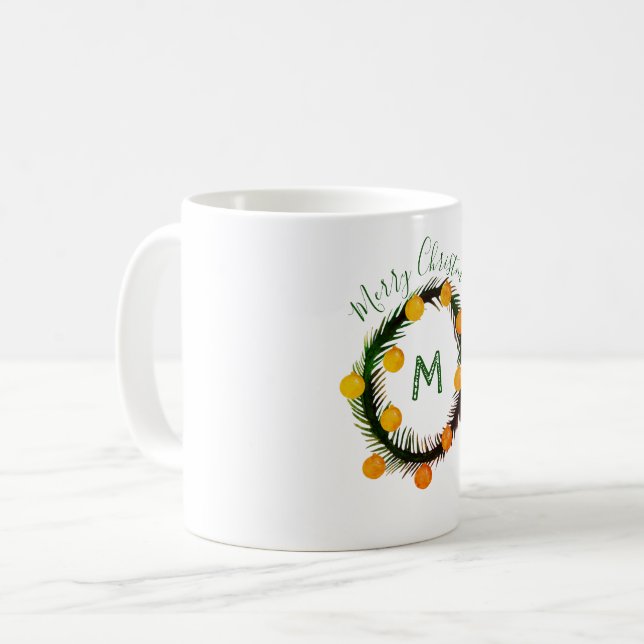 Christmas Wreath Monogram Kaffeetasse (Vorderseite Links)