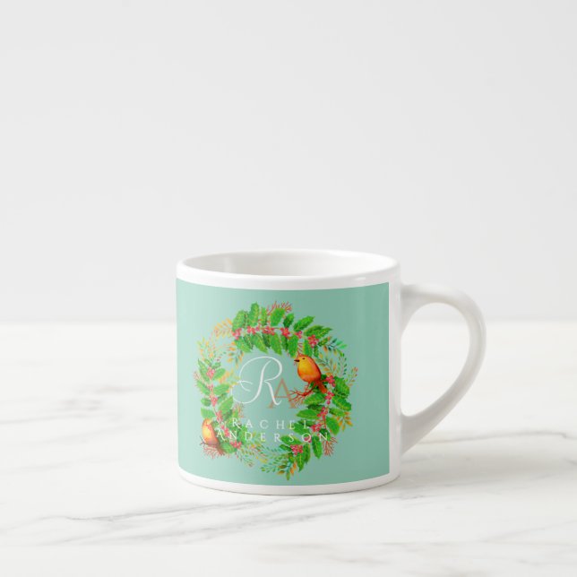 Christmas Wreath Monogram Light Aquamarin Espressotasse (Rechts)