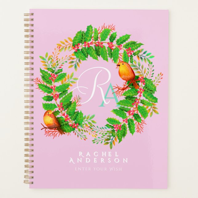 Christmas Wreath Monogram Pink Planer (Vorderseite)