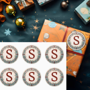 Christmas Wreath Monogram Runder Aufkleber