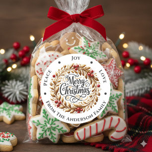 Christmas Wreath Peace Joy Liebe Runder Aufkleber